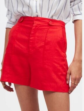 Madewell Clean Button-Tab Shorts in 100% Linen Rogue Red Size 8